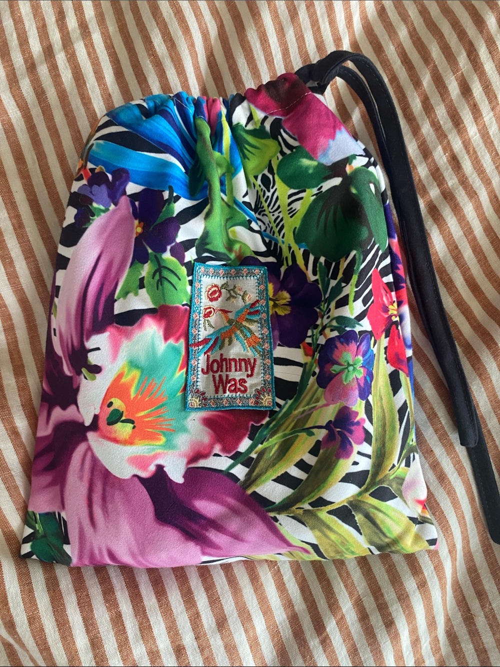 Johnny Was Multicolor Floral beach lawn blanket Drawstring Pouch floral zebra